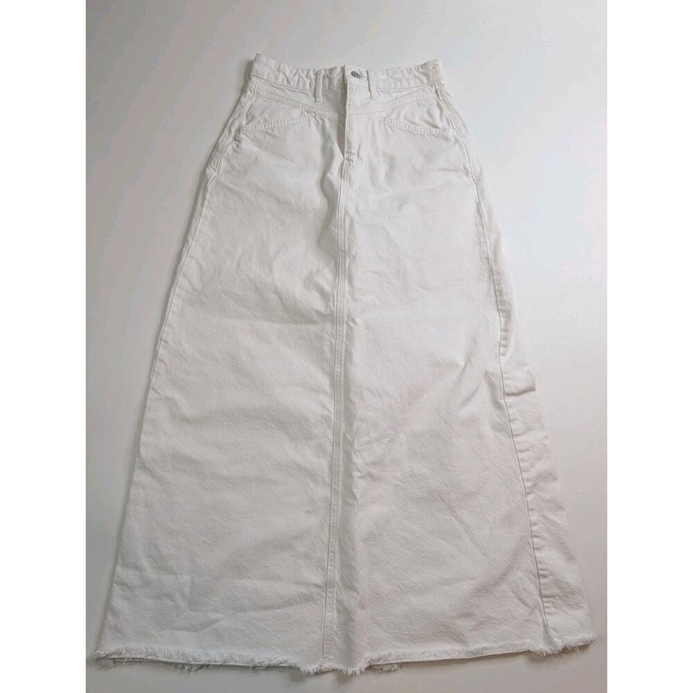 Free People We The Free Come As You Are Denim Maxi Skirt White Frayed Hem Sz- 2 - Picture 3 of 11